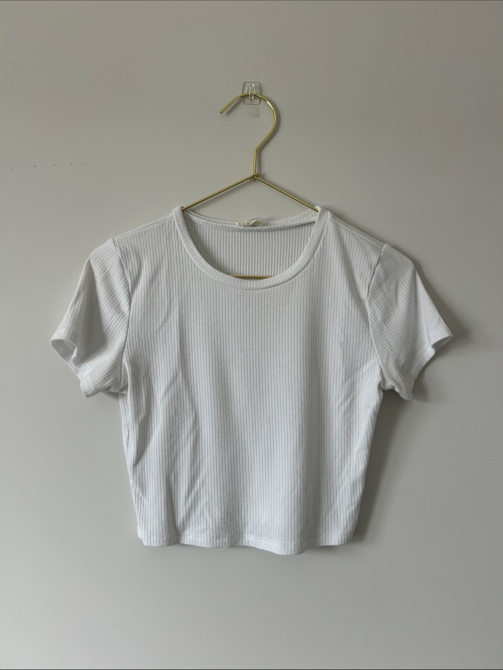 Garage White Ribbed Short Sleeve Crop Top